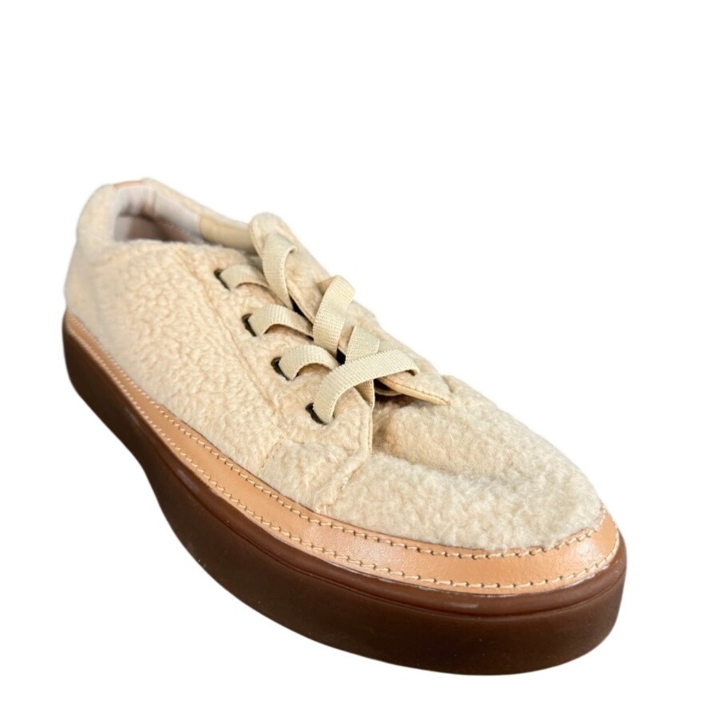 Revitalign Sherpa Fleece Low Top Sneakers Cream Tan Leather Trim Orthotic 11